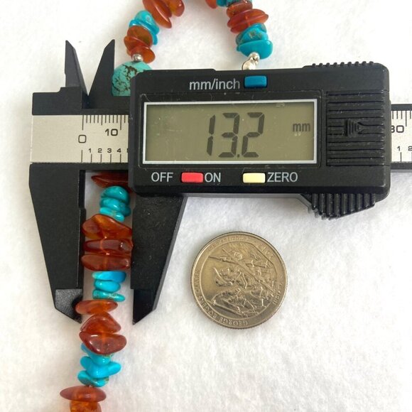 Sterling Silver 925 Turquoise Chip & Baltic Amber Chip Beaded Bracelet 8" - 9" - Picture 16 of 16